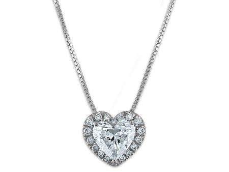 Signature EcoLove 1-1 8 CTW Lab Grown Diamond Halo 18-inch Heart Pendant in 14KT White Gold For Sale