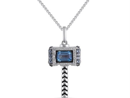 Marvel™ Fine Jewelry Blue Topaz and Diamond 18-inch Thor Pendant in Sterling Silver on Sale