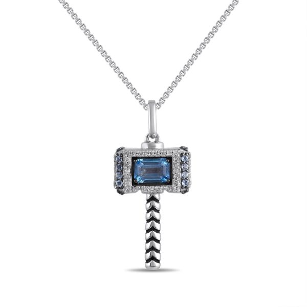 Marvel™ Fine Jewelry Blue Topaz and Diamond 18-inch Thor Pendant in Sterling Silver on Sale