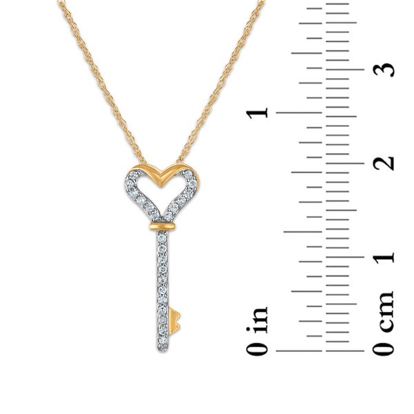 Diamond Accent 18-inch Heart Key Pendant in 10KT Yellow Gold For Discount