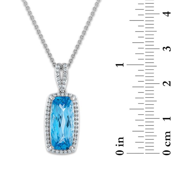 Red Hot Deal  15X7MM Cushion Swiss Blue Topaz and Sapphire Halo 18-inch Pendant in Sterling Silver Online now