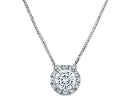 Signature EcoLove 1 1 3 CTW Lab Grown Diamond Halo 18-inch Pendant in 14KT White Gold For Sale