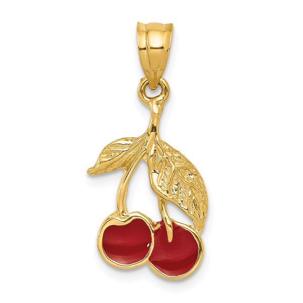 14KT Yellow Gold 26X12MM Cherries Pendant. Chain Not Included Discount