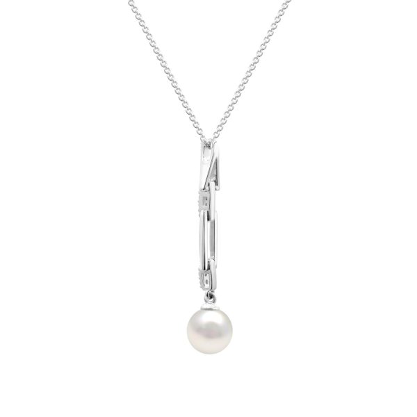 8.5X9MM Round Pearl and White Sapphire 18-inch Pendant in Sterling Silver Online now