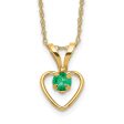 14KT Yellow Gold 3MM Round Emerald 15-inch Childrens Birthstone Pendant For Cheap