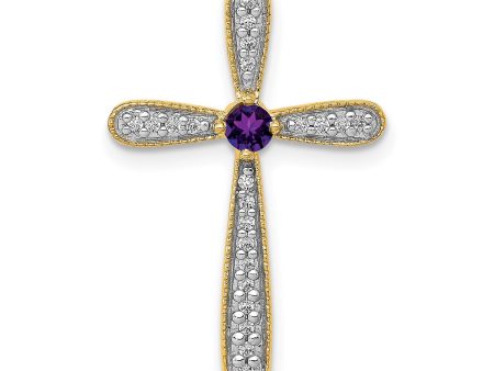 3MM Round Amethyst and Diamond Cross Pendant-Chain Not Included in 14KT Yellow Gold Online Hot Sale