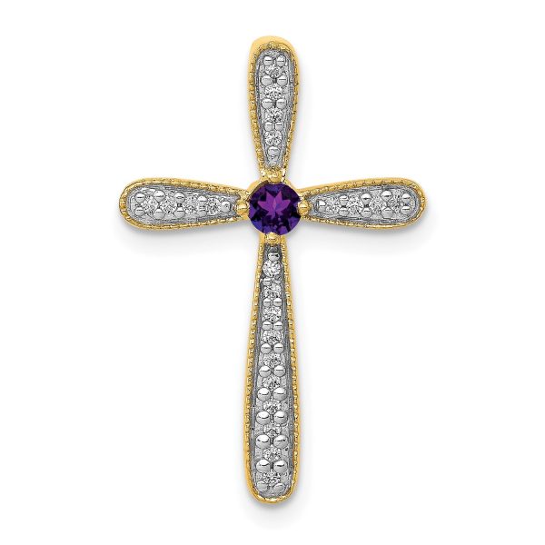 3MM Round Amethyst and Diamond Cross Pendant-Chain Not Included in 14KT Yellow Gold Online Hot Sale