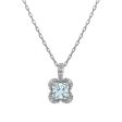 5MM Round Aquamarine and White Sapphire Birthstone Flower Halo Pendant in Sterling Silver Online now