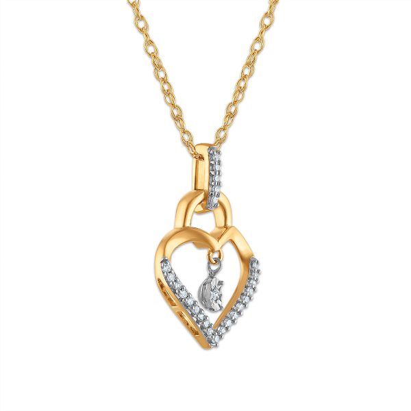 Diamond Accent 18-inch Heart Lock Pendant in 10KT Yellow Gold Online Sale