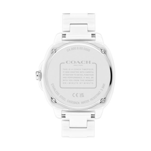 Coach with 38MM White Round Dial with Crystals Ceramic Watch. Kitt 14504407 For Sale