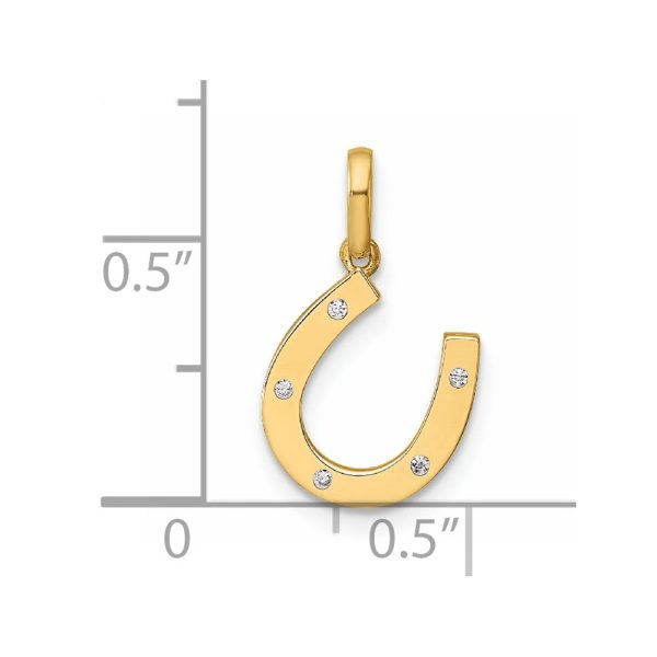 14KT Yellow Gold Cubic Zirconia 11X10MM Horseshoe Pendant. Chain Not Included For Discount