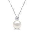 Pearl and White Sapphire Ring Pendant Earrings Set in Sterling Silver For Cheap