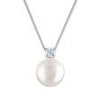 12MM Round Shell Pearl and Cubic Zirconia 18-inch Pendant in Sterling Silver Hot on Sale