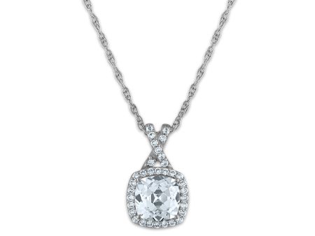 7MM Cushion Sapphire and White Sapphire Halo Fashion 18-inch Pendant in Rhodium Plated Sterling Silver Online Sale