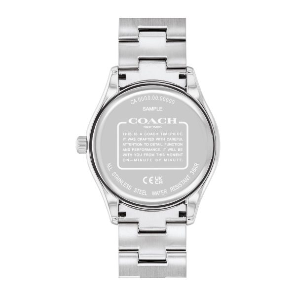 Coach with 38MM Silvertone Round Dial Stainless Steel Watch Band with Crystals. Brooks 14400033 For Discount