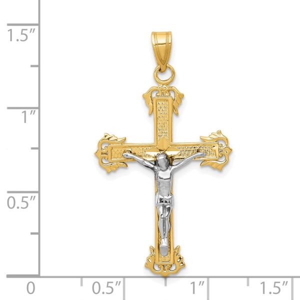 14KT White and Yellow Gold 40X22MM Diamond-cut Crucifix Cross Pendant. Chain Not Included Online Sale