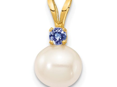 7MM Round Pearl and Tanzanite Pendant-Chain Not Included in 14KT Yellow Gold Online