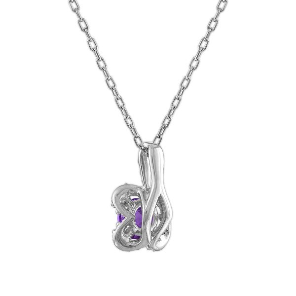 5MM Round Amethyst and White Sapphire Birthstone Flower Halo Pendant in Sterling Silver Fashion