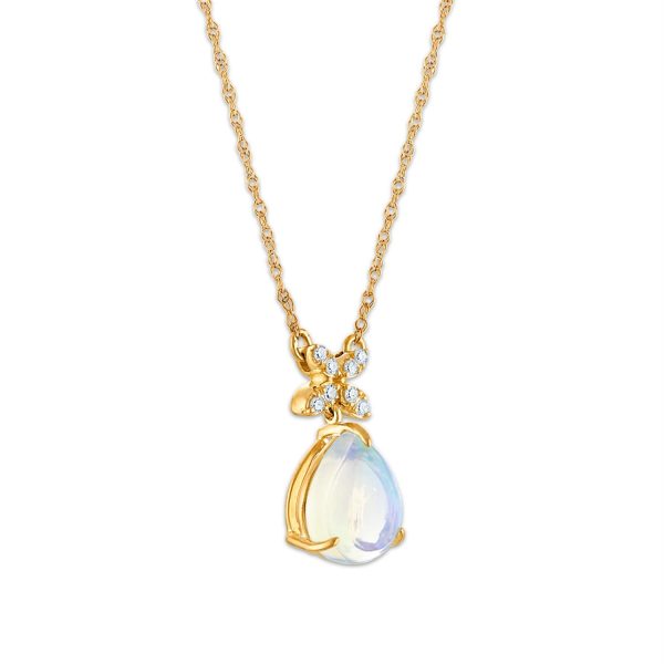 9X7MM Pear Opal and Diamond 18-inch Fashion Pendant in 10KT Yellow Gold Fashion