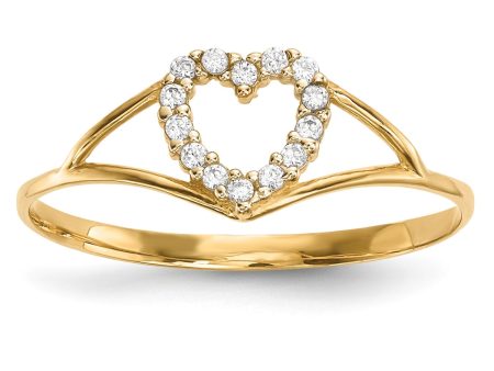 14KT Yellow Gold Cubic Zirconia Heart Ring; Size 7 Online Hot Sale