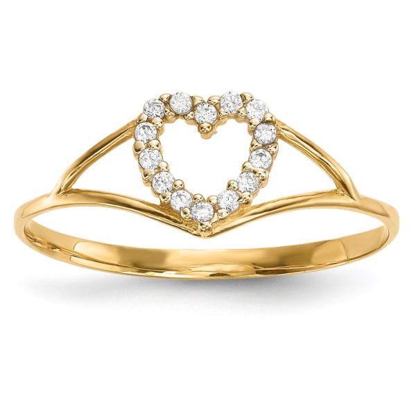 14KT Yellow Gold Cubic Zirconia Heart Ring; Size 7 Online Hot Sale