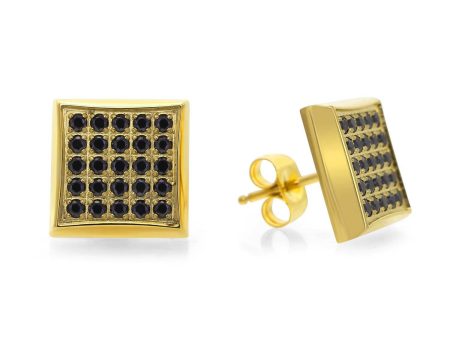 Yellow IP Stainless Steel Square Stud Earrings with 1 4 CTW Pave Black Diamonds Online