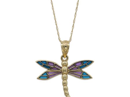 10KT Yellow Gold 23X22MM 18-inch Dragonfly Pendant Online Sale