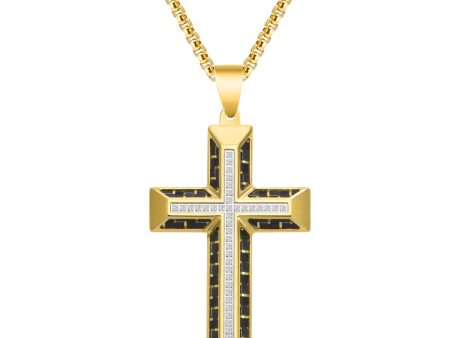 Titán by Adrian Gonzalez Yellow Stainless Steel 1 5 CTW Diamond 32X48MM 24-inch Carbon Fiber Cross Pendant Online