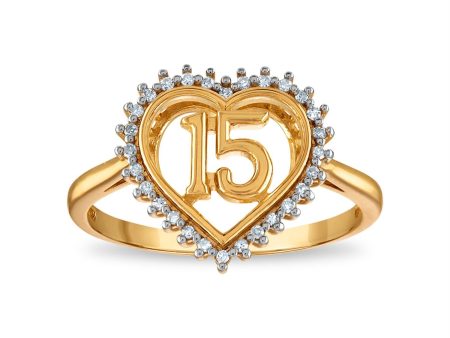 1 12 CTW Diamond Quinceanera Heart Ring in 10KT Yellow Gold Cheap