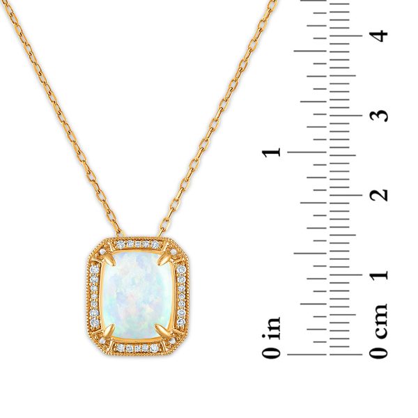 LoveSong 10X8MM Cushion Opal and Diamond Halo Pendant in 10KT Yellow Gold Fashion