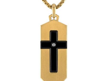 Bulova Yellow Stainless Steel and Diamond Accent Cross Pendant Discount