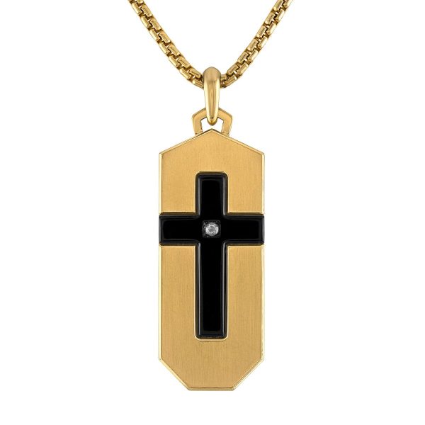 Bulova Yellow Stainless Steel and Diamond Accent Cross Pendant Discount