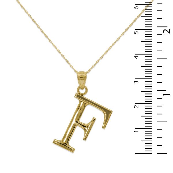 10KT Yellow Gold 18-inch 30MM Initial Pendant; Initial F For Sale