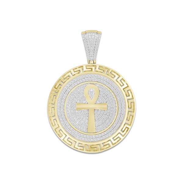 10KT Yellow Gold 3 4 CTW Diamond 43X30MM Cross Medal Charm. Chain not Included For Cheap