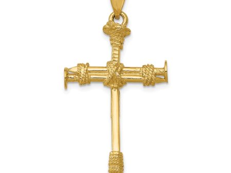 14KT Yellow Gold 40X20MM Three Dimensional Cross Pendant. Chain Not Included Supply