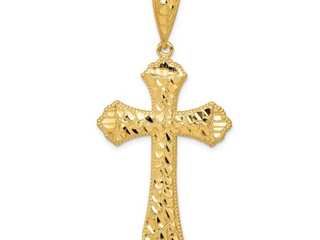 14KT Yellow Gold 57X27MM Diamond-cut Cross Pendant. Chain Not Included Fashion