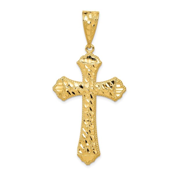 14KT Yellow Gold 57X27MM Diamond-cut Cross Pendant. Chain Not Included Fashion