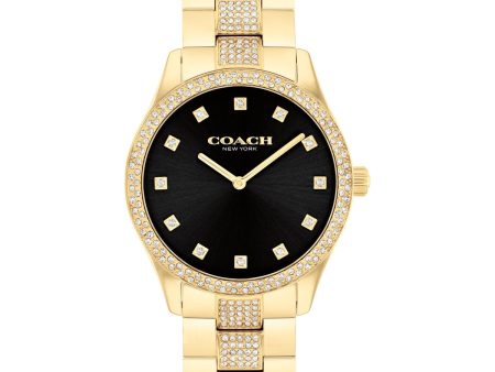 Coach with 38MM Black Round Dial Stainless Steel Watch with Crystals. Brooks 14400035 Sale