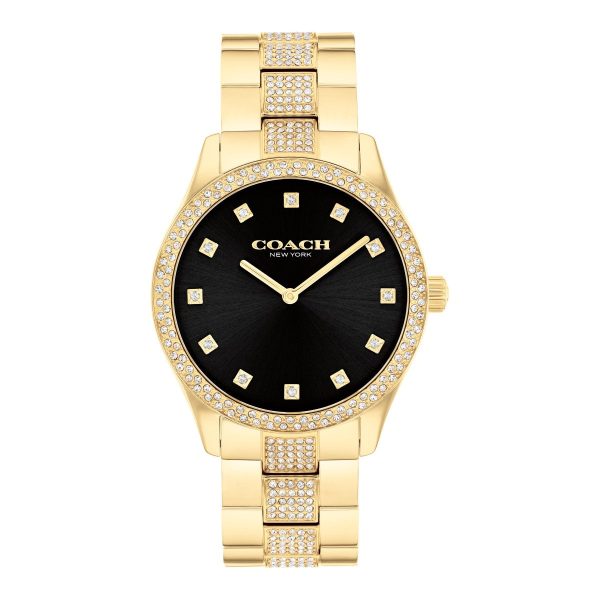 Coach with 38MM Black Round Dial Stainless Steel Watch with Crystals. Brooks 14400035 Sale