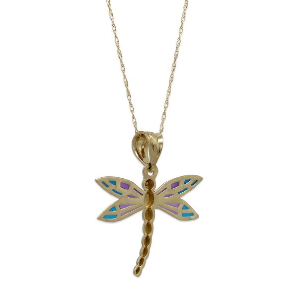 10KT Yellow Gold 23X22MM 18-inch Dragonfly Pendant Online Sale