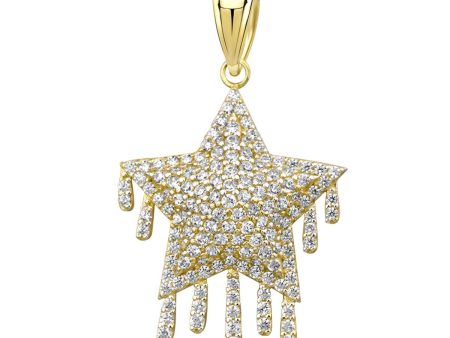 10KT Yellow Gold Cubic Zirconia 30MM Star Pendant. Chain Not Included Sale