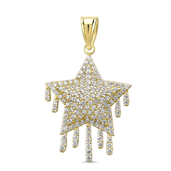 10KT Yellow Gold Cubic Zirconia 30MM Star Pendant. Chain Not Included Sale