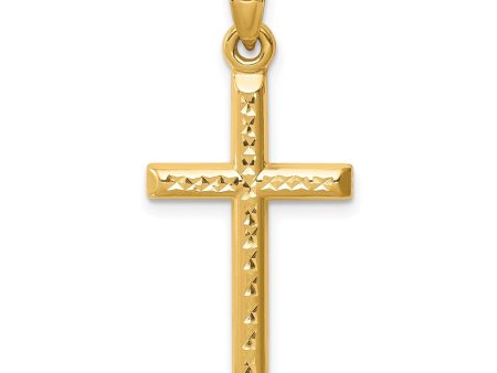 14KT Yellow Gold Diamond-cut Cross Pendant. Chain Not Included Online Hot Sale