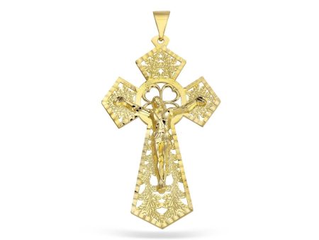 10KT Yellow Gold 92X48MM Filigree Crucifix Cross Pendant. Chain Not Included Online Hot Sale