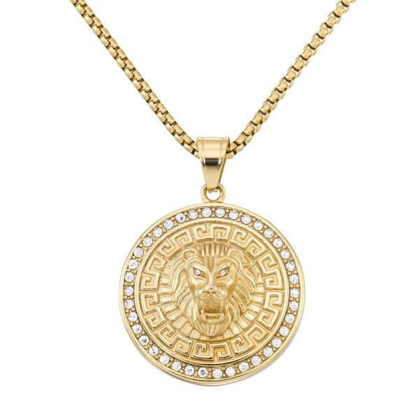 King by Simone I Smith Yellow Stainless Steel and Crystal 24-inch Lion Medallion Pendant Hot on Sale