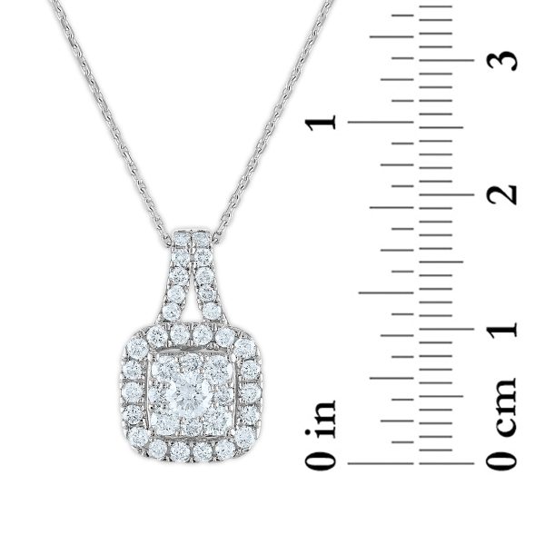 Signature 3 4 CTW Diamond Halo Cushion 18-inch Pendant in 14KT White Gold For Discount