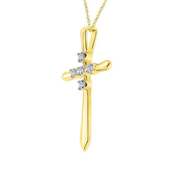 10KT Yellow Gold Diamond 18X12MM 18-inch Diamond Accent Cross Pendant For Sale