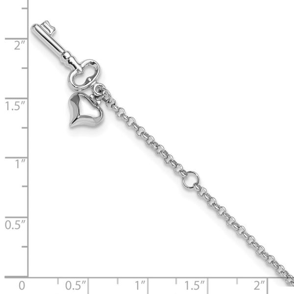 14k White Gold Adj Polished Puffed Heart Key 9in Plus 1in ext. Anklet on Sale