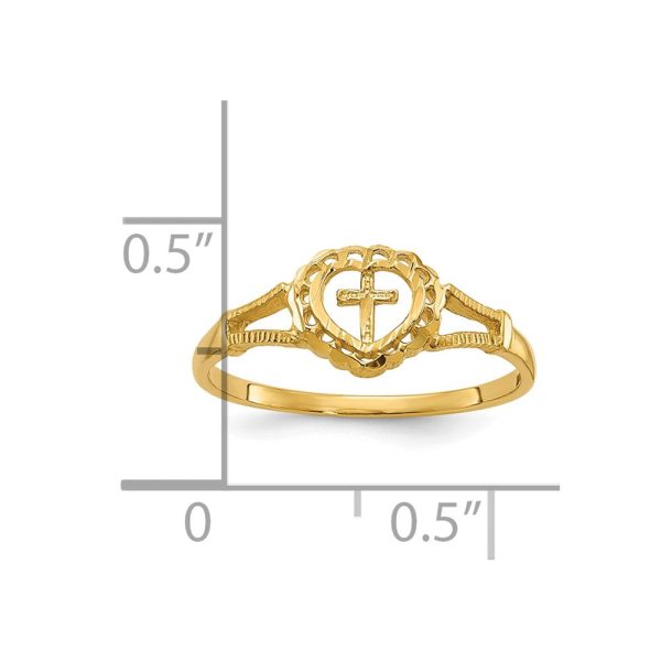 14KT Yellow Gold Childrens Heart Cross Ring; Size 4 Cheap