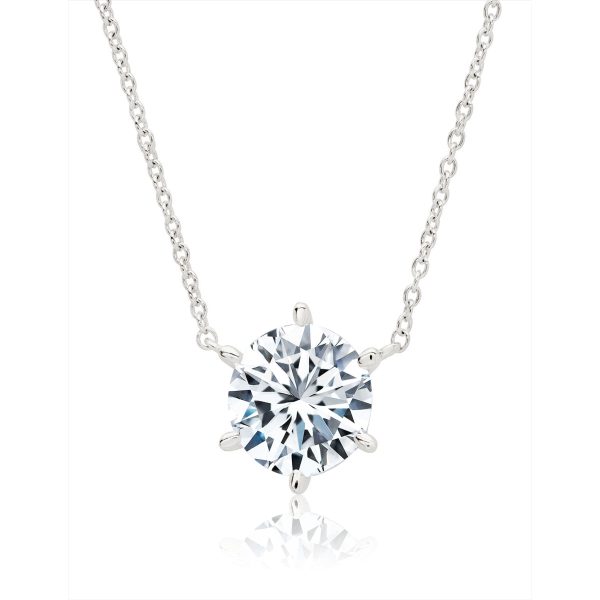 Crislu Platinum Plated Sterling Silver Round Cubic Zirconia 16-inch Solitaire Pendant Online